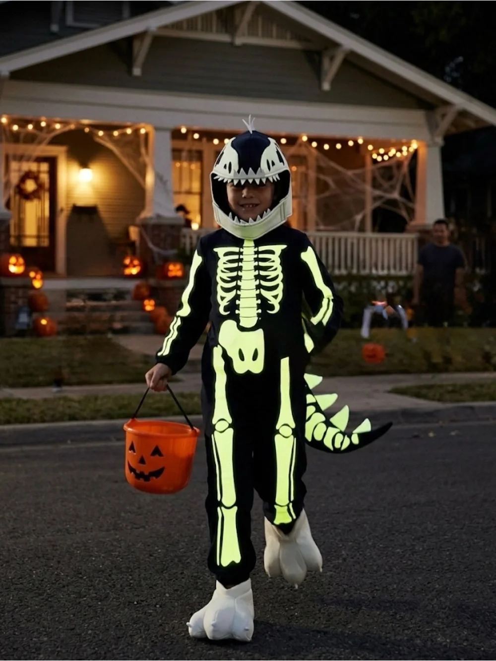 Pottery Barn Kids Dino Skeleton Glow In the Dark Costume Set Size 7-8 Years